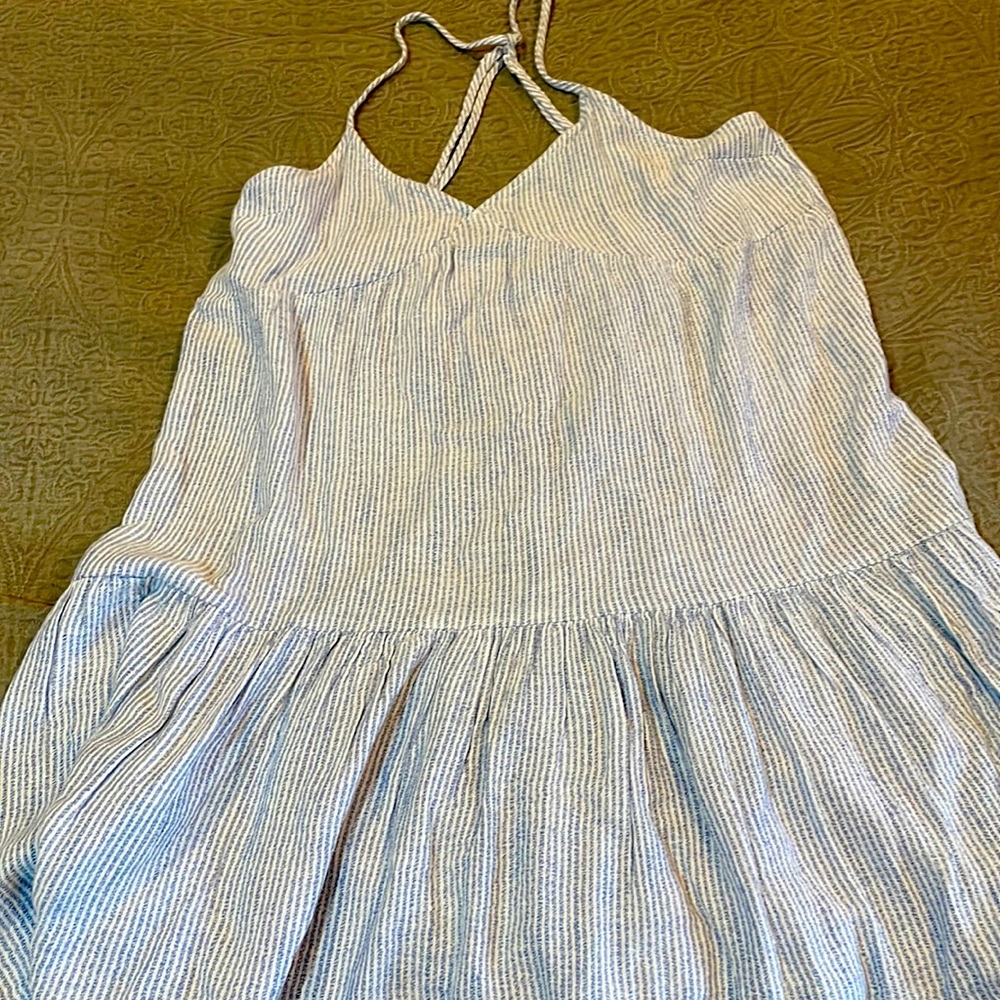 Light blue pinstripe dress